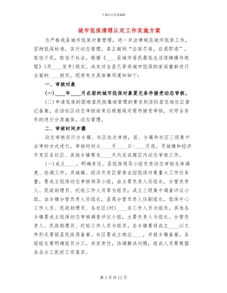 城市低保清理认定工作实施方案