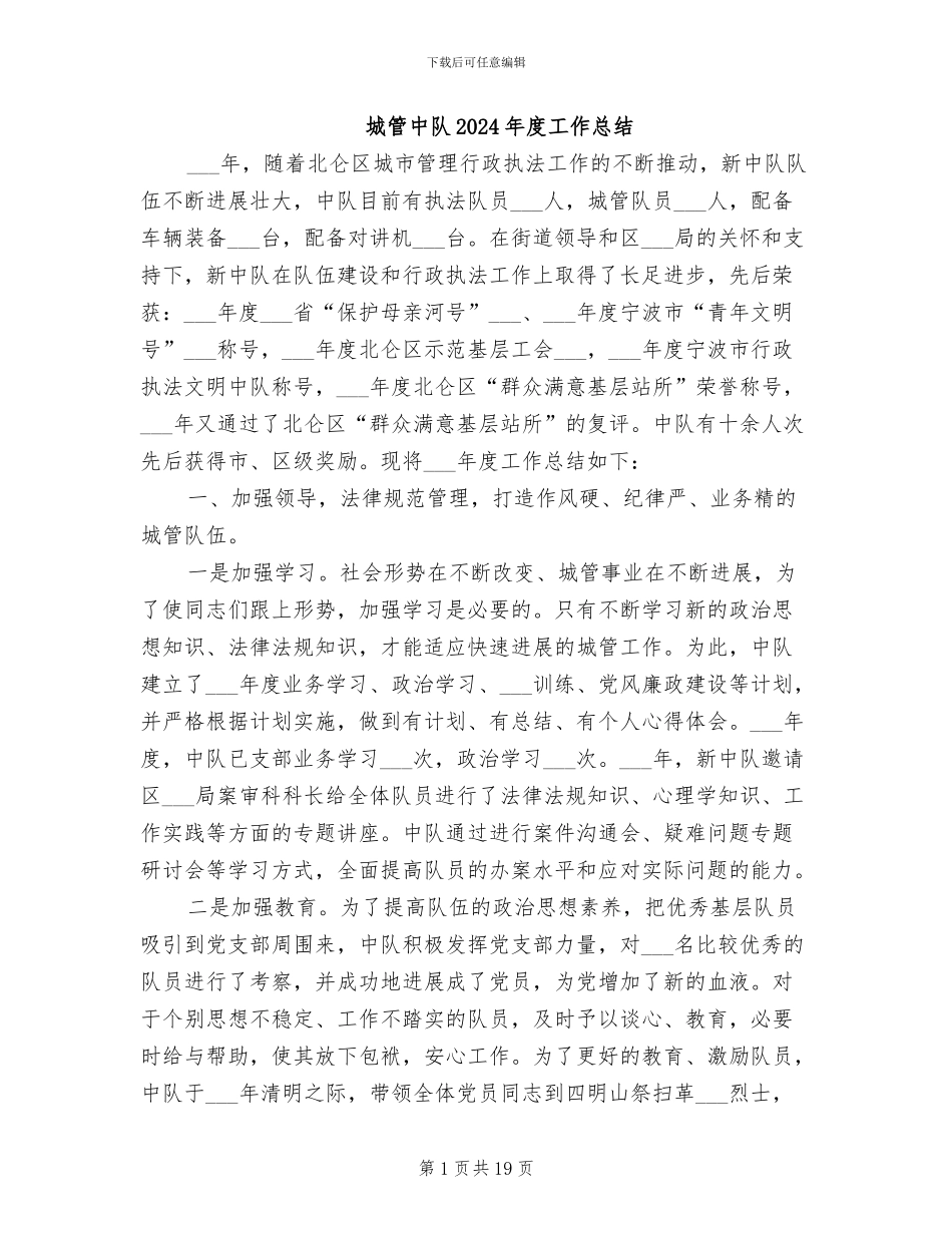 城管中队2024年度工作总结_第1页