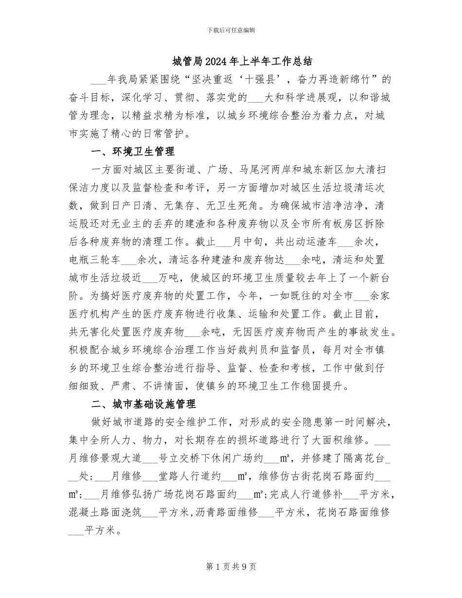 城管局2024年上半年工作总结_第1页
