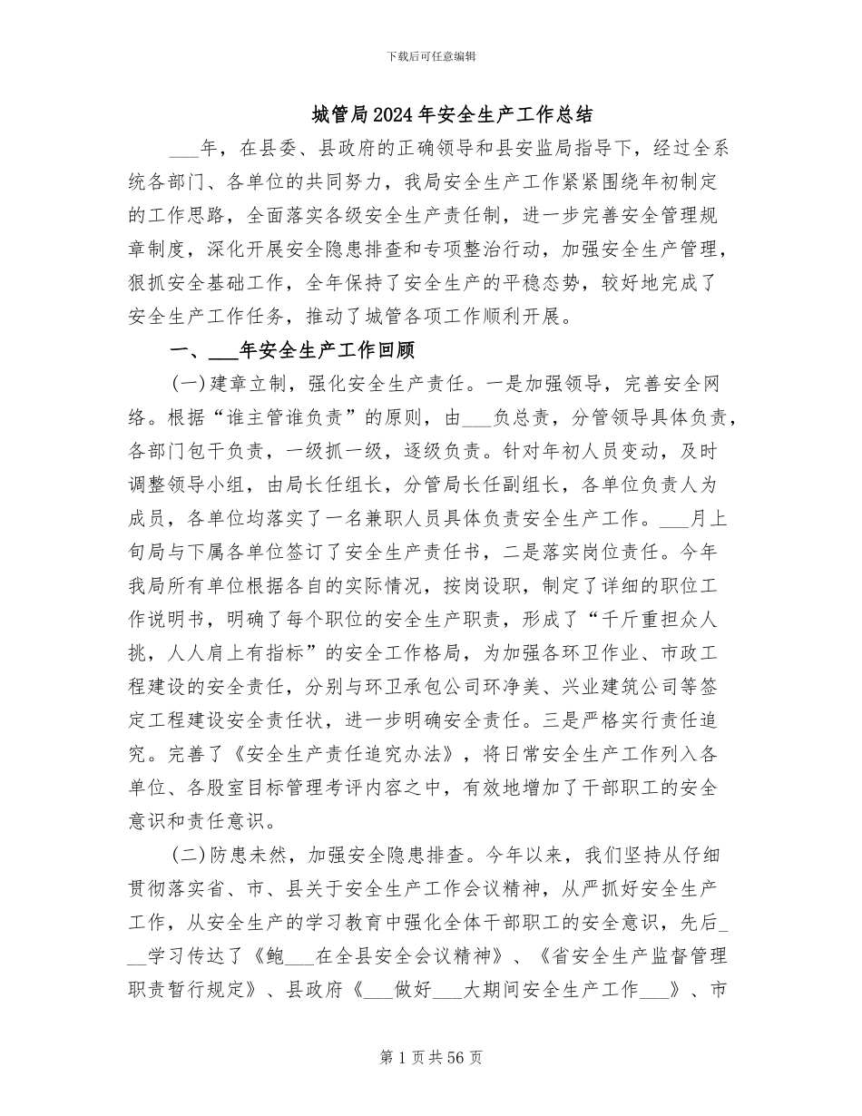 城管局2024年安全生产工作总结_第1页