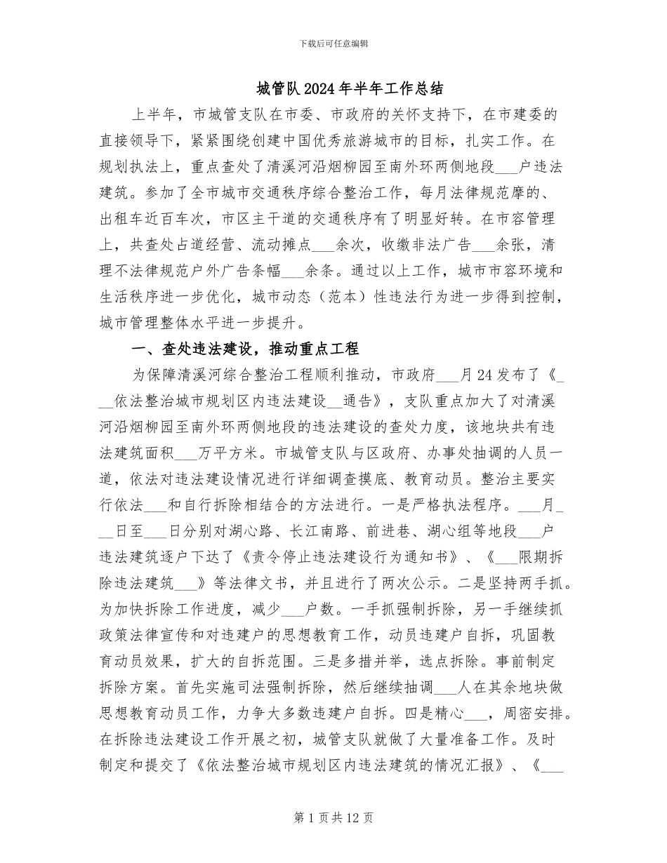 城管队2024年半年工作总结_第1页