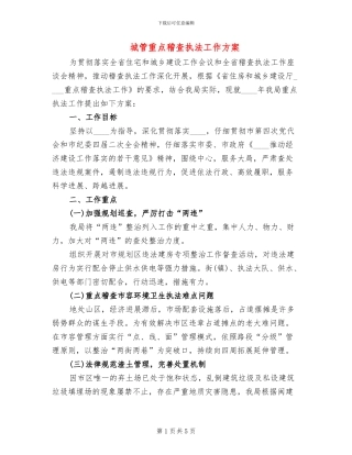 城管重点稽查执法工作方案