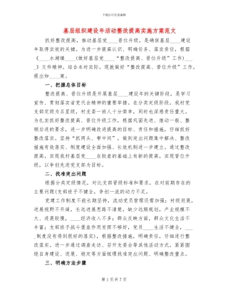 基层组织建设年活动整改提高实施方案范文