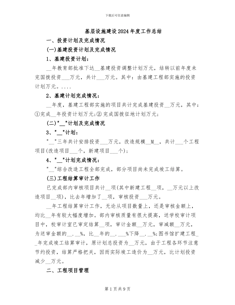 基层设施建设2024年度工作总结_第1页