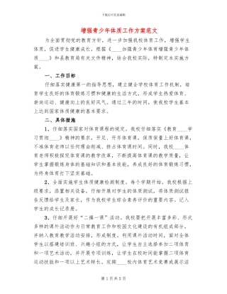 增强青少年体质工作方案范文