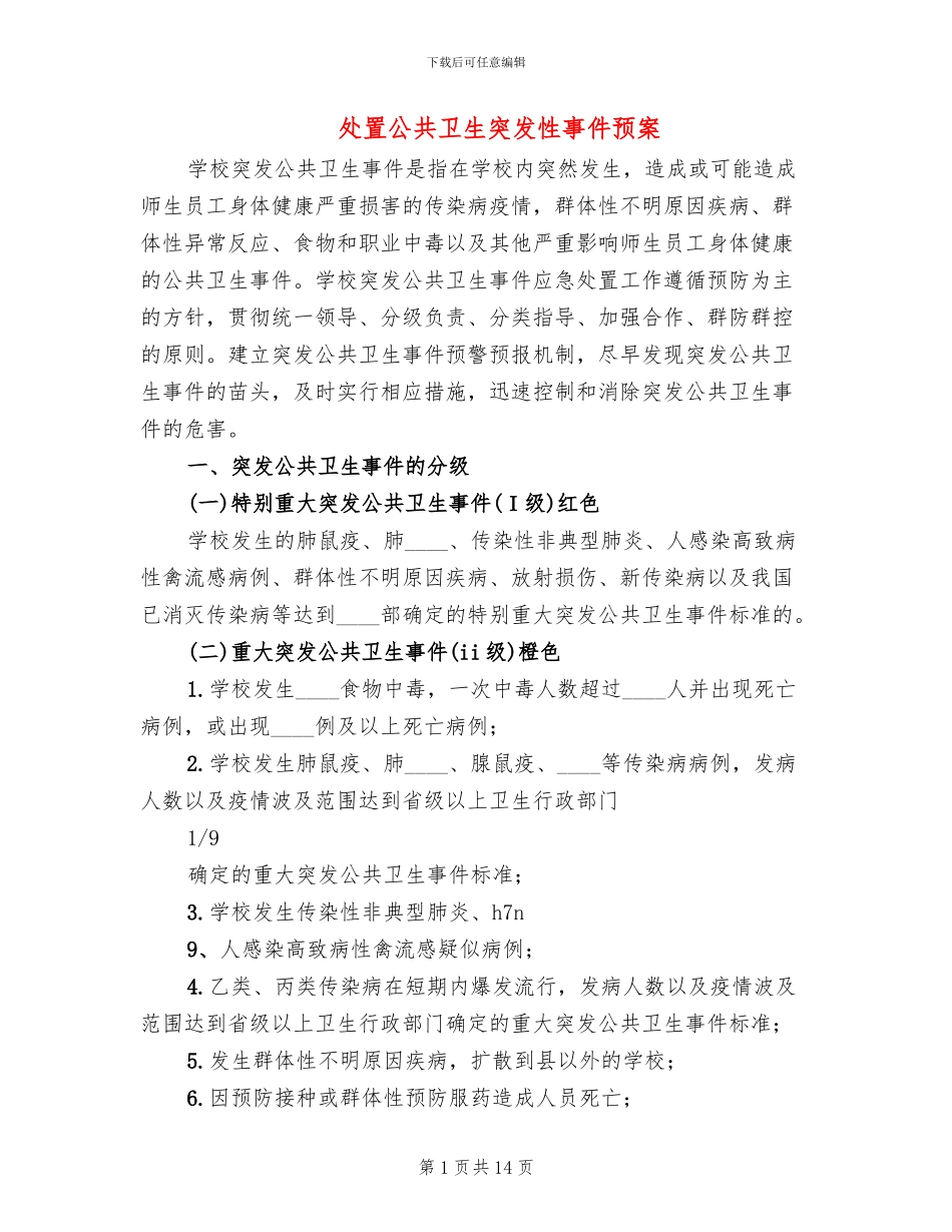 处置公共卫生突发性事件预案_第1页