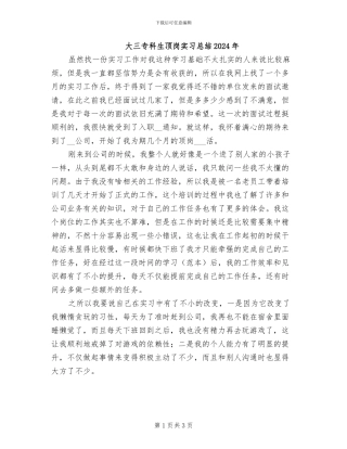大三专科生顶岗实习总结2024年