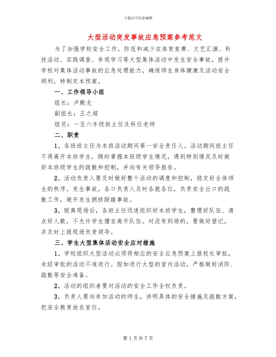 大型活动突发事故应急预案参考范文_第1页