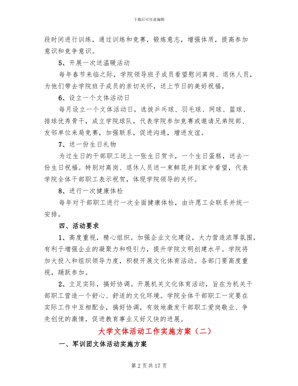 大学文体活动工作实施方案_第2页