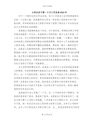 大学生实习第一个月工作总结2024年