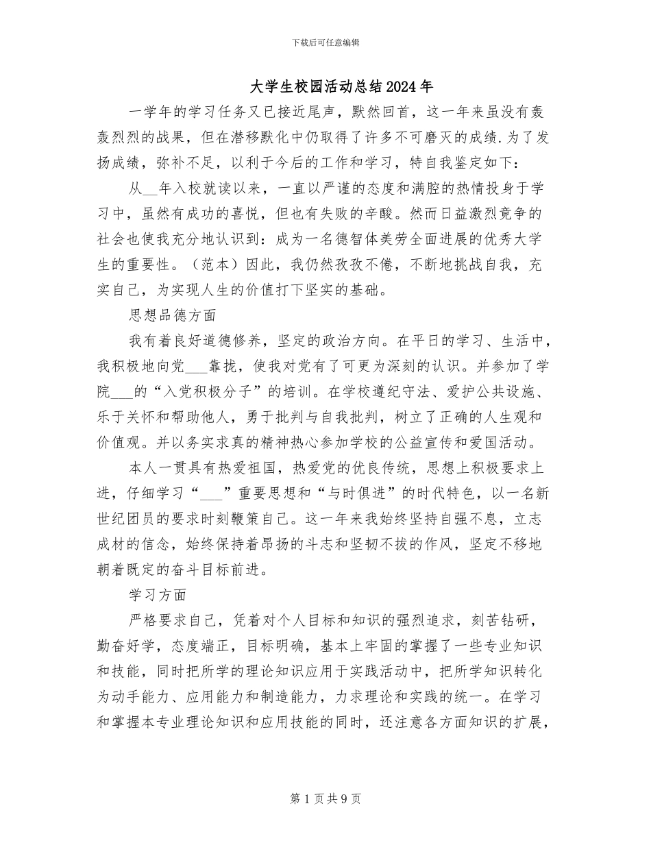 大学生校园活动总结2024年_第1页