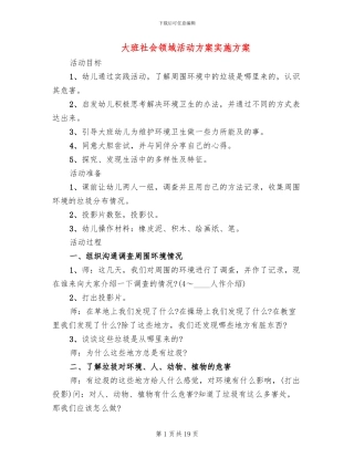 大班社会领域活动方案实施方案