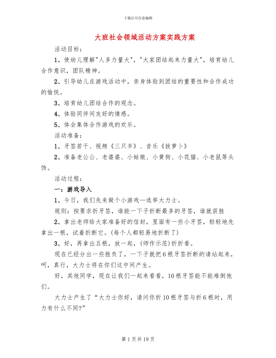 大班社会领域活动方案实践方案_第1页