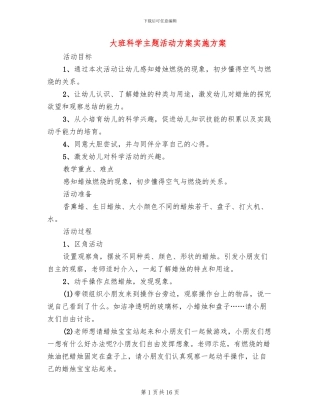 大班科学主题活动方案实施方案