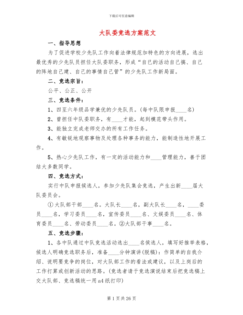 大队委竞选方案范文(11篇)_第1页