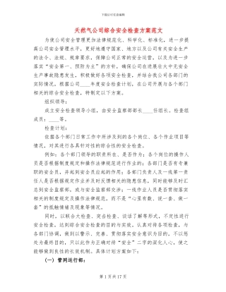 天然气公司综合安全检查方案范文