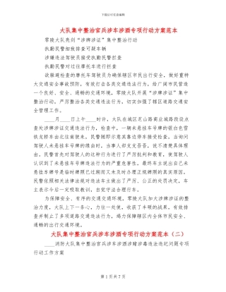 大队集中整治官兵涉车涉酒专项行动方案范本