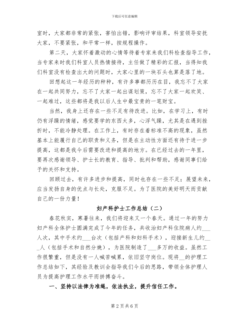 妇产科护士工作总结2024年_第2页