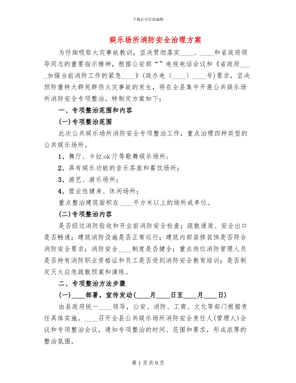 娱乐场所消防安全治理方案_第1页