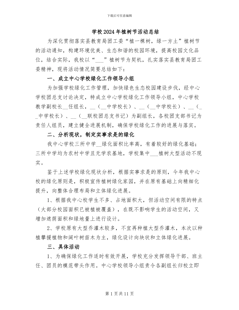 学校2024年植树节活动总结_第1页