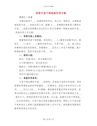 学校中层干部选拔任用方案