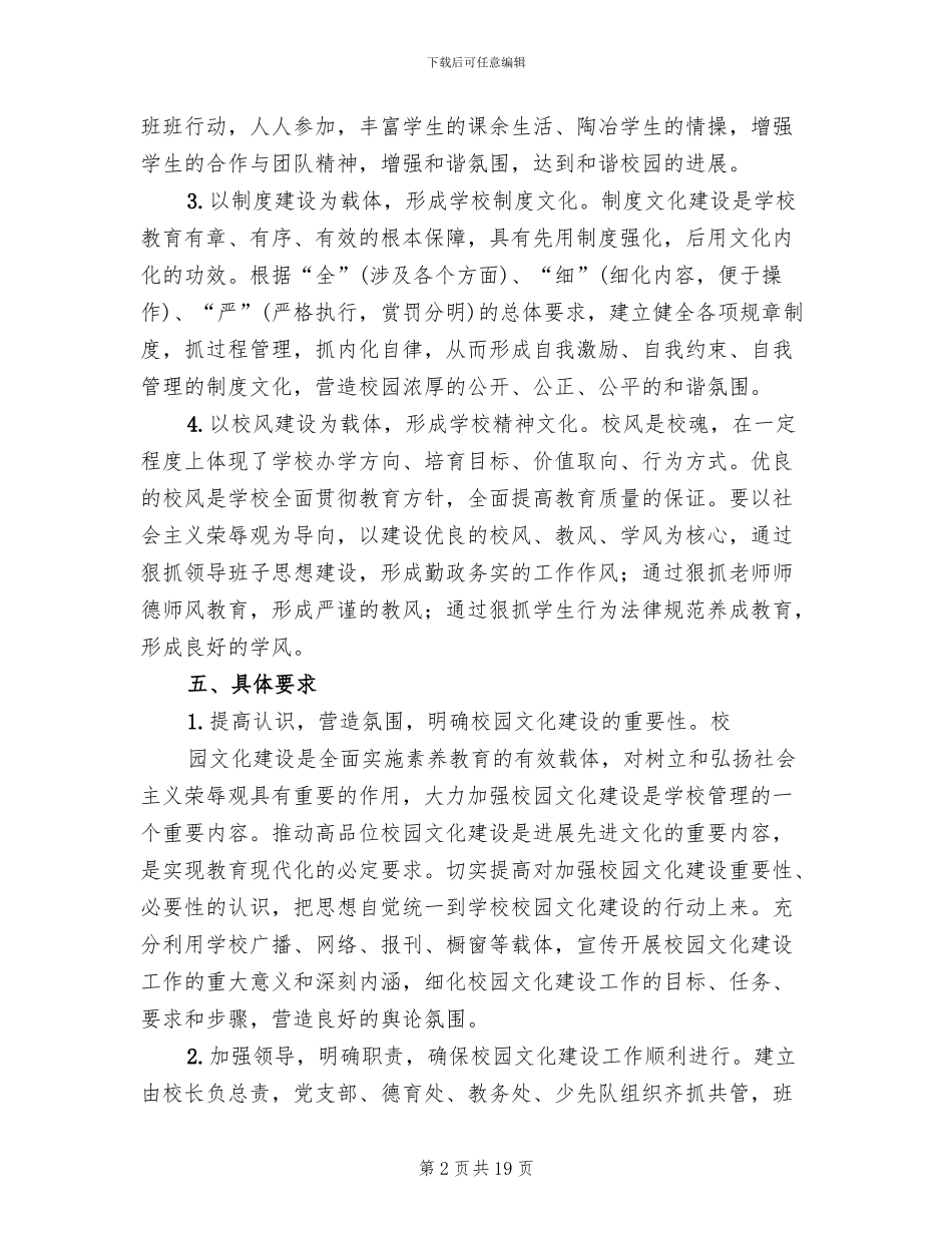 学校园文化建设活动实施方案模板_第2页