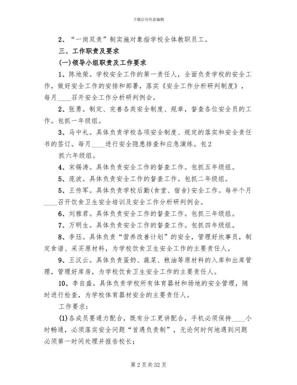 学校安全工作一岗双责制实施方案(4篇)_第2页