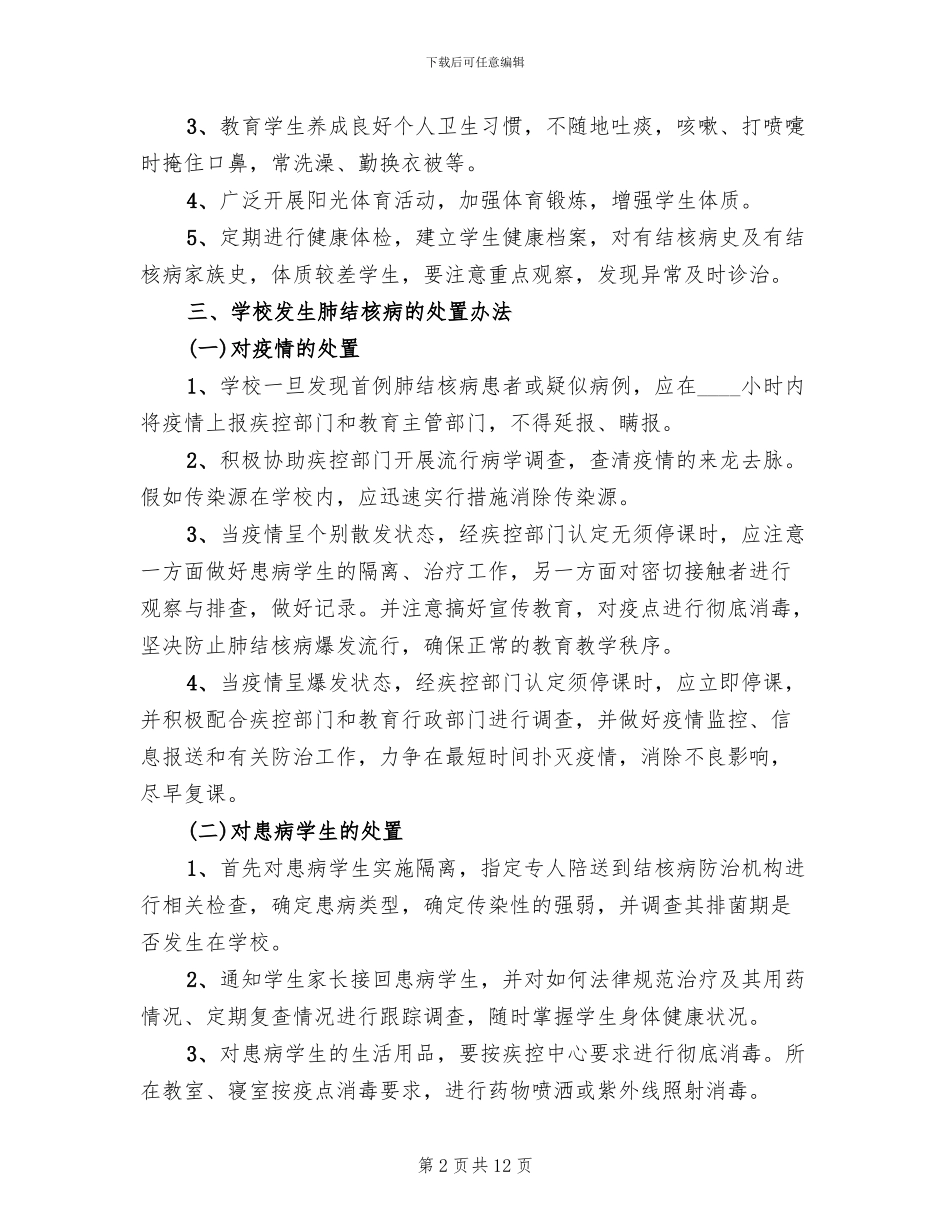 学校结核病防治应急处置预案范文(4篇)_第2页