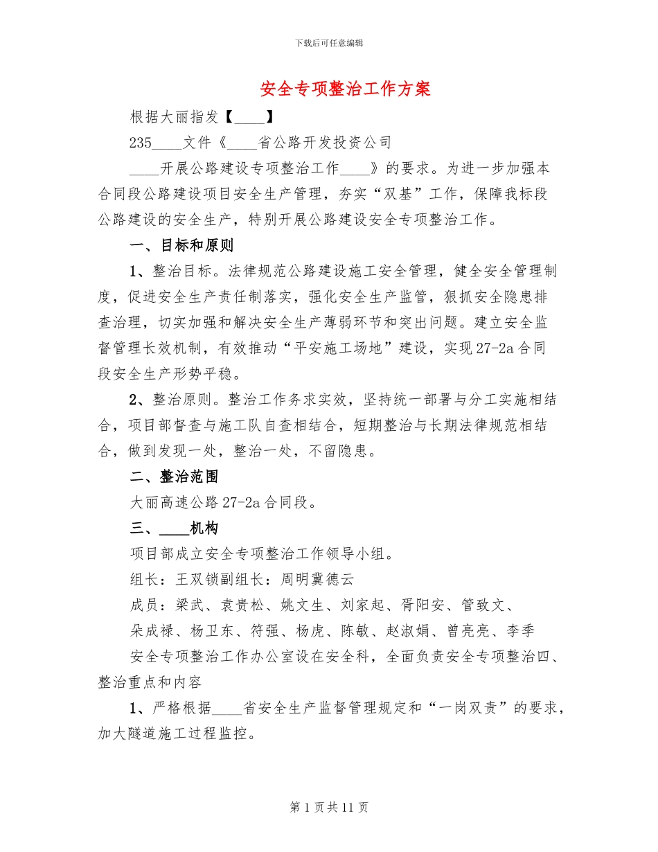 安全专项整治工作方案_第1页