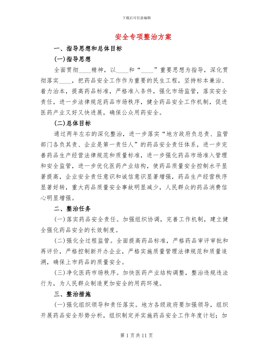 安全专项整治方案_第1页