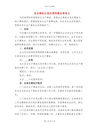 安全事故应急处理预案总章范文