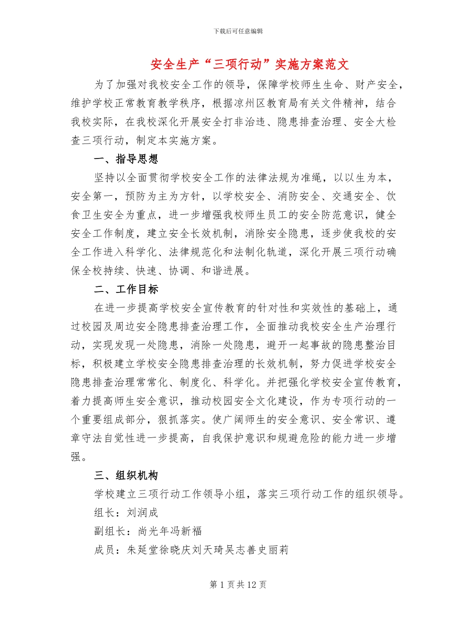 安全生产“三项行动”实施方案范文_第1页