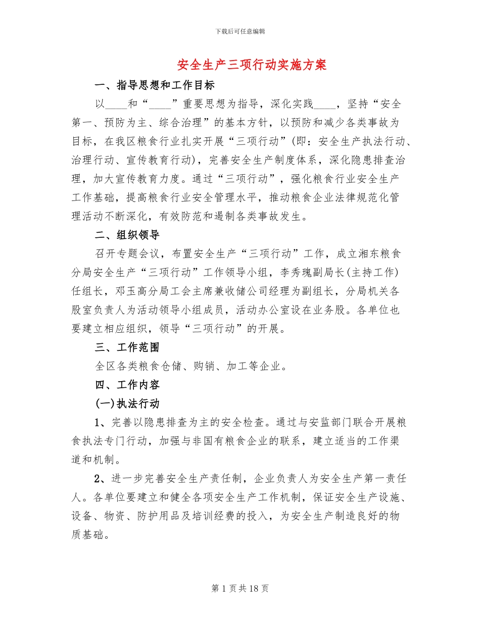 安全生产三项行动实施方案_第1页