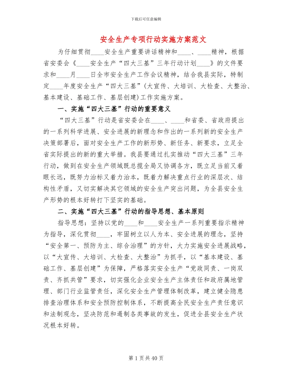 安全生产专项行动实施方案范文(13篇)_第1页