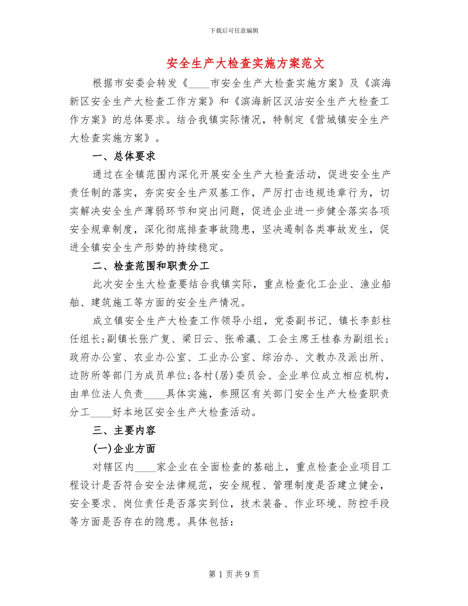 安全生产大检查实施方案范文(3篇)_第1页