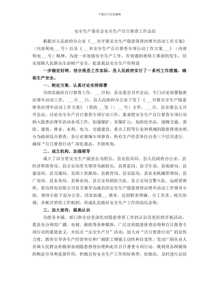 安全生产委员会安全生产百日督查工作总结