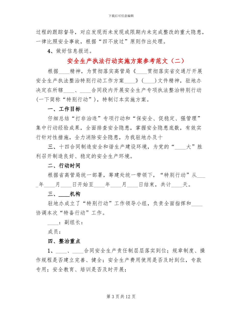 安全生产执法行动实施方案参考范文_第3页