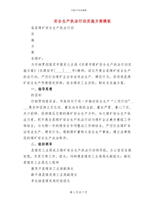 安全生产执法行动实施方案模板(2篇)