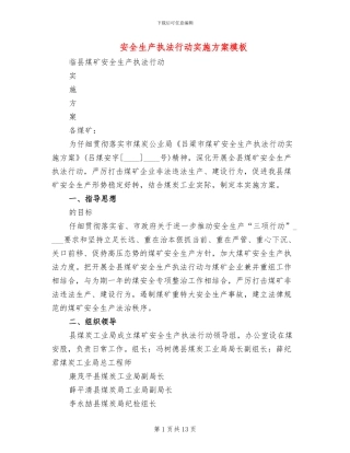安全生产执法行动实施方案模板