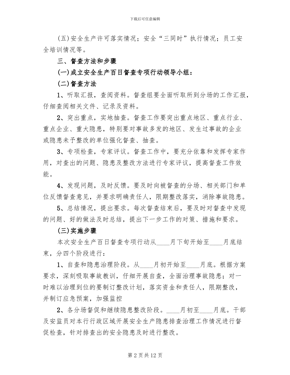 安全生产百日督查实施方案_第2页
