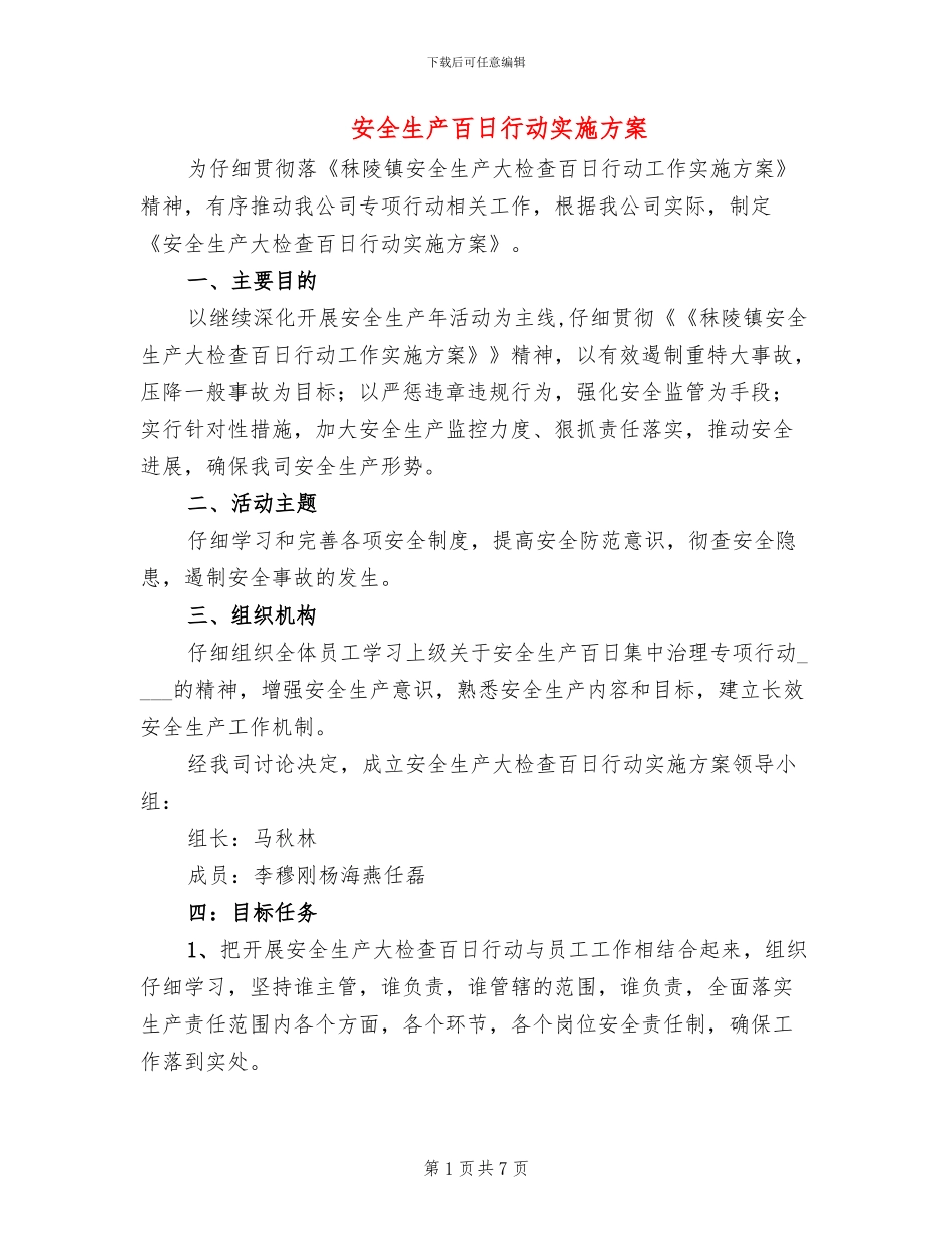 安全生产百日行动实施方案(2篇)_第1页