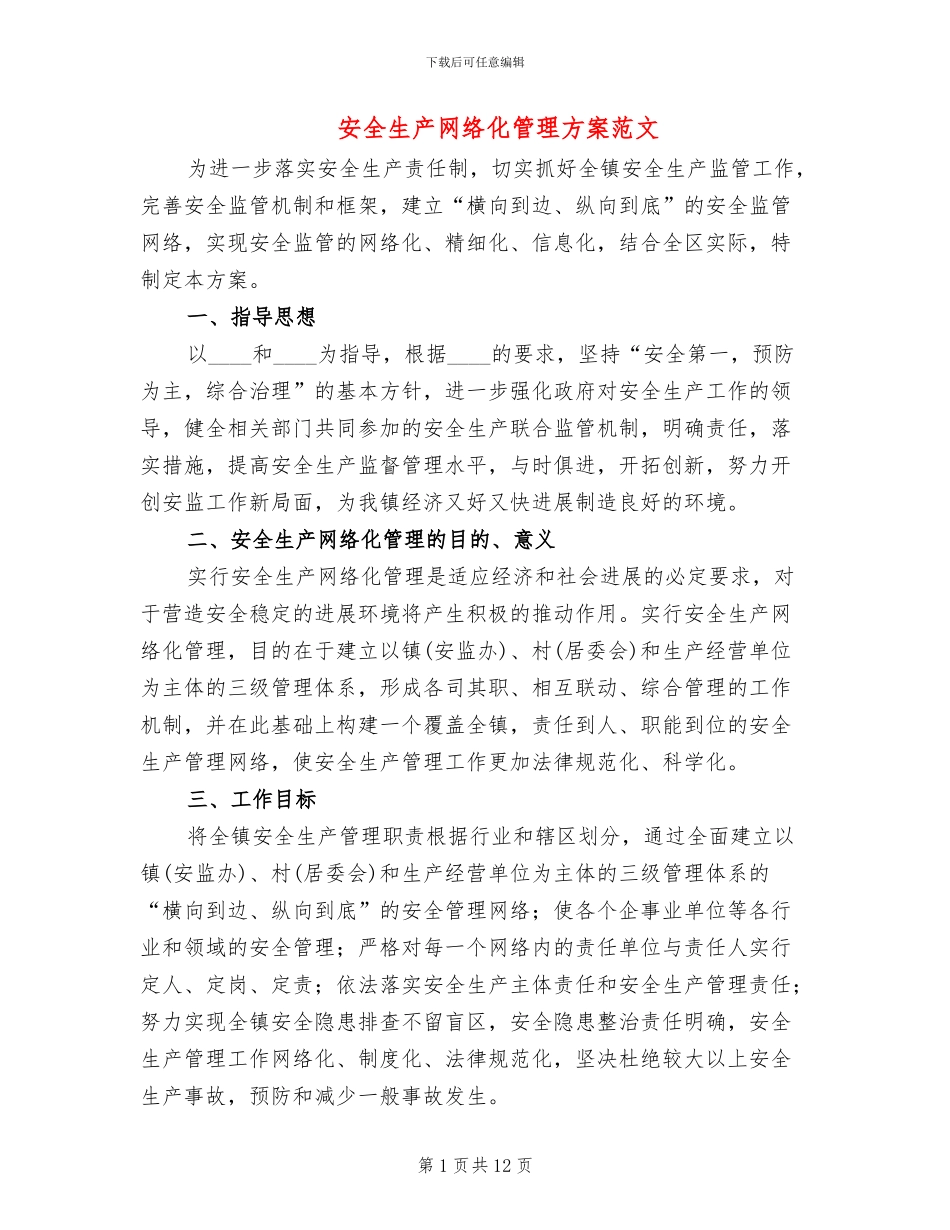 安全生产网络化管理方案范文_第1页