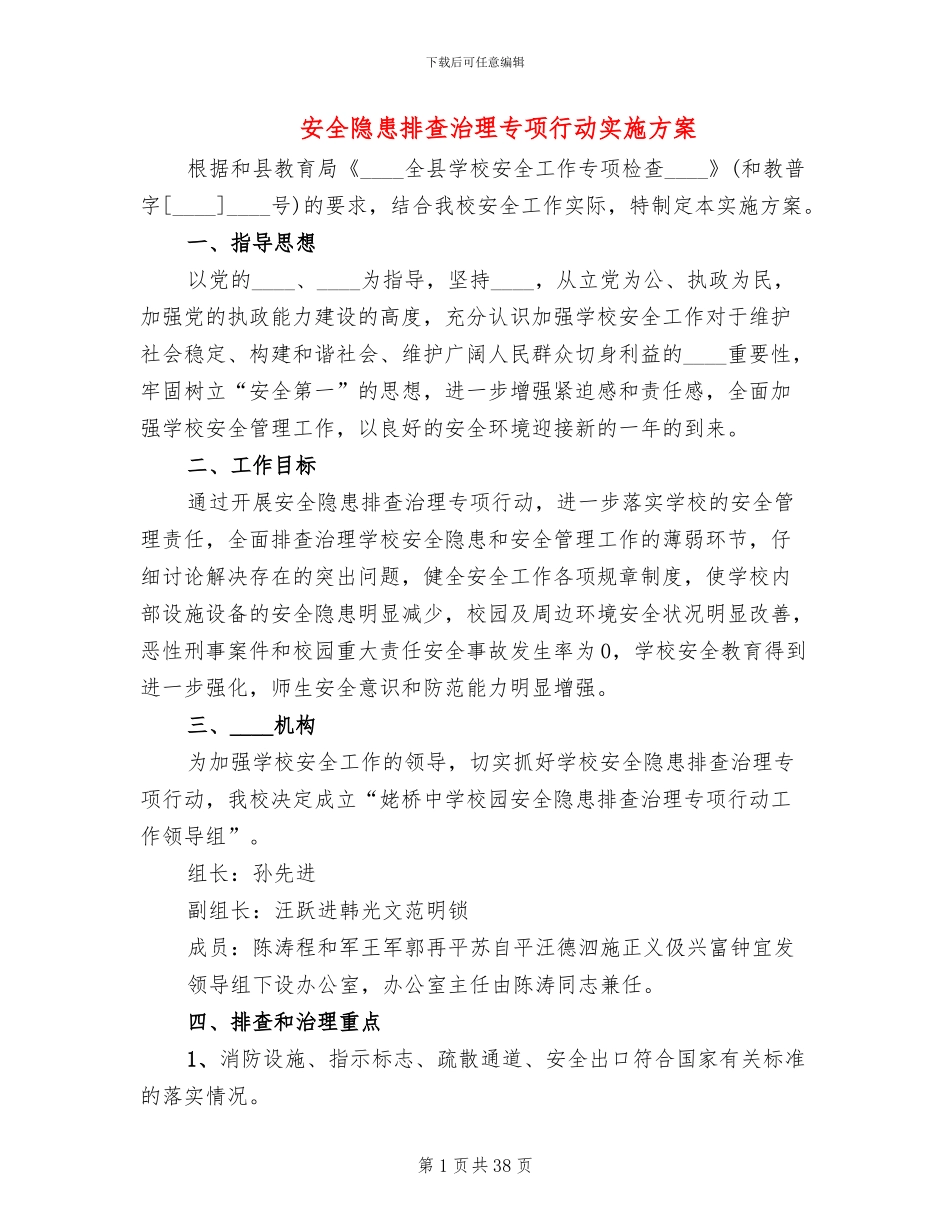 安全隐患排查治理专项行动实施方案_第1页