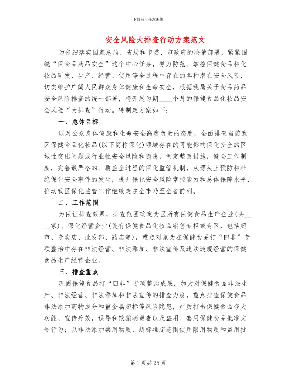 安全风险大排查行动方案范文_第1页