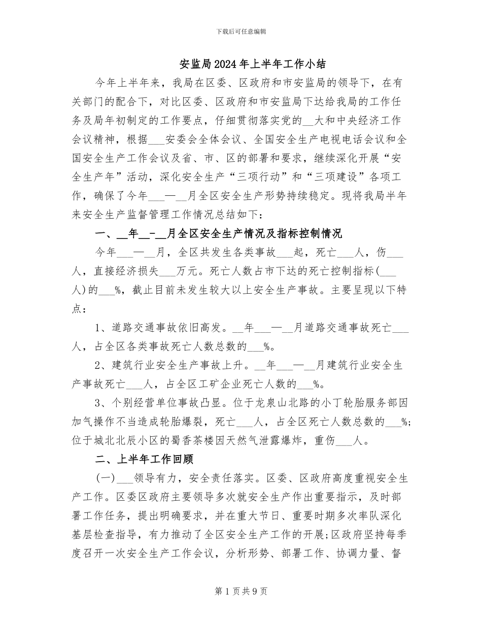 安监局2024年上半年工作小结_第1页