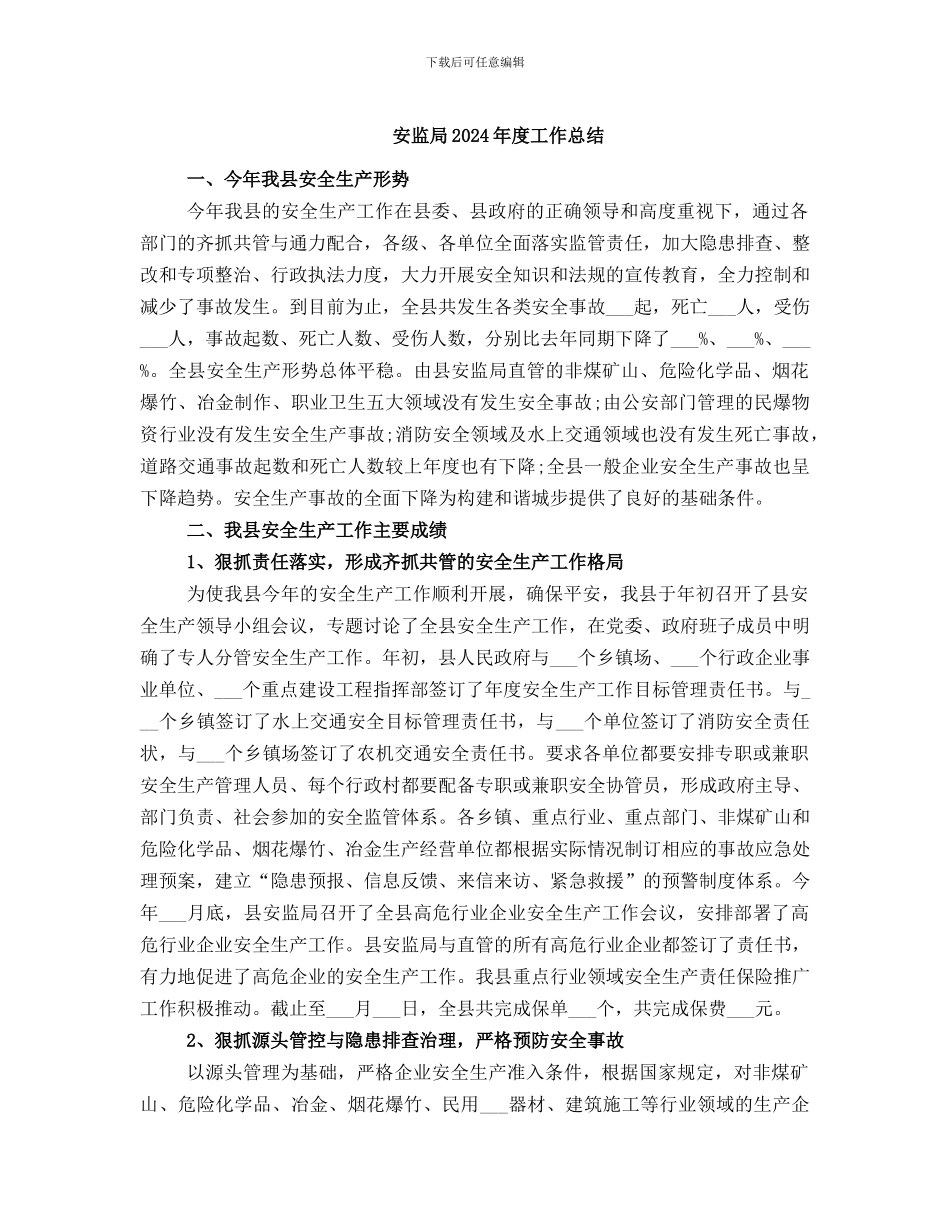 安监局2024年度工作总结_第1页