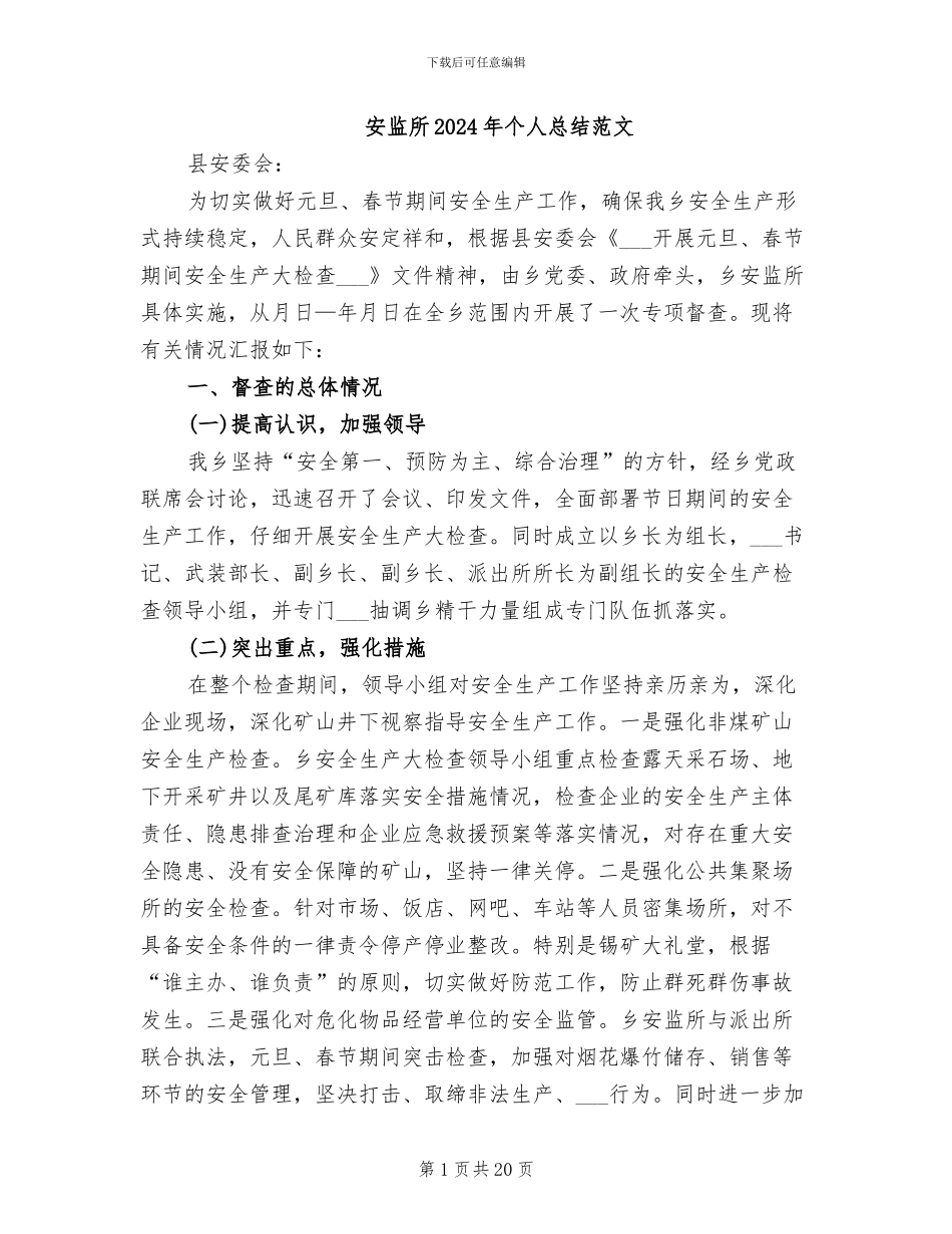 安监所2024年个人总结范文_第1页