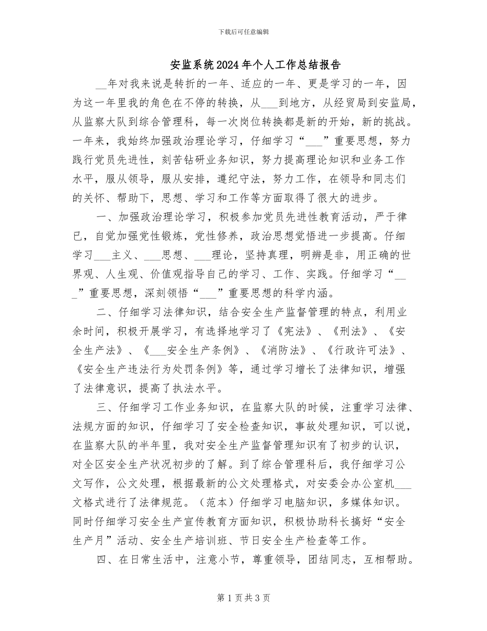 安监系统2024年个人工作总结报告_第1页