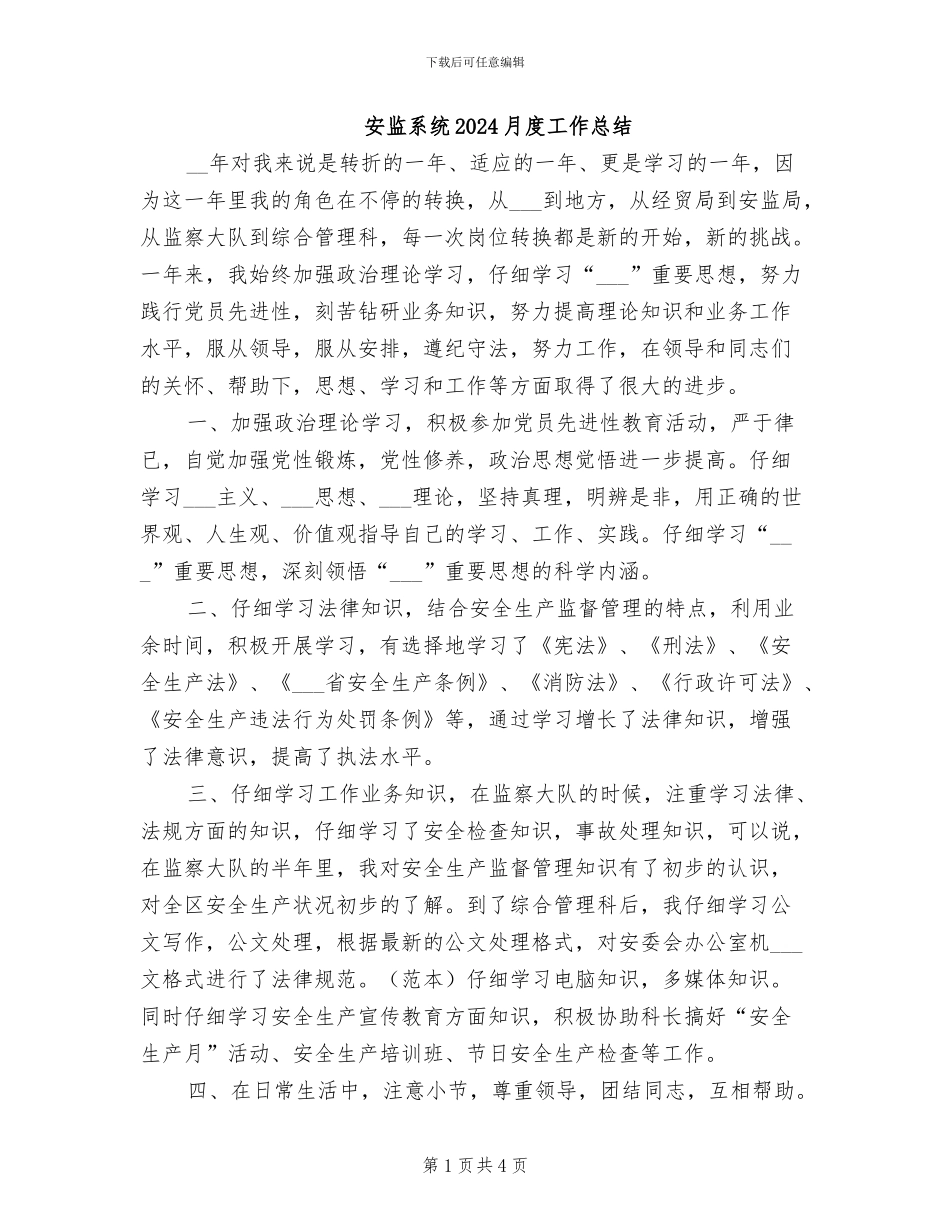 安监系统2024月度工作总结_第1页