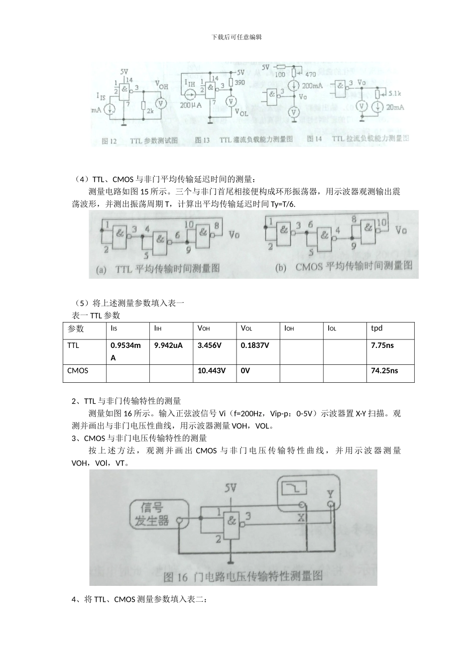 实验十四--TTL、CMOS门电路参数及逻辑特性的测试_第3页